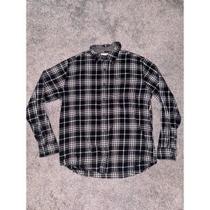 Weatherproof Vintage Men's Black White& Gray Plaid Long Sleeve Button Down Shirt